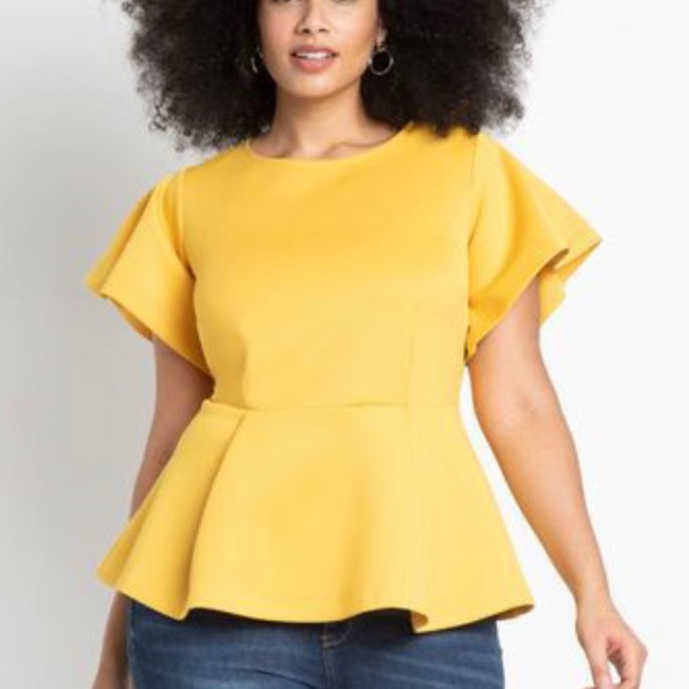 Eloquii Flare Sleeve Peplum Top - Spicy Mustard